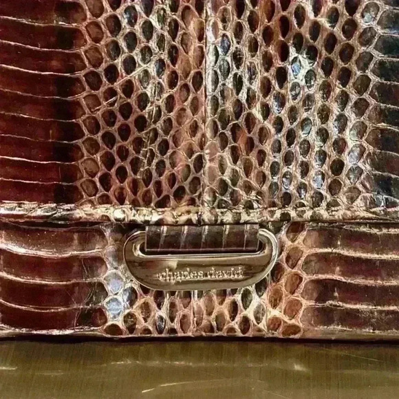 Charles David Leather Snakeskin Bronze Clutch Bag - Picture 3 of 16